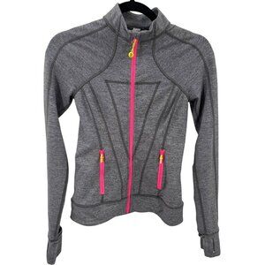Ivivva By Lululemon Girls Grey Full Zip Jacket W/ Pink Accents Thumb Holes Sz 12